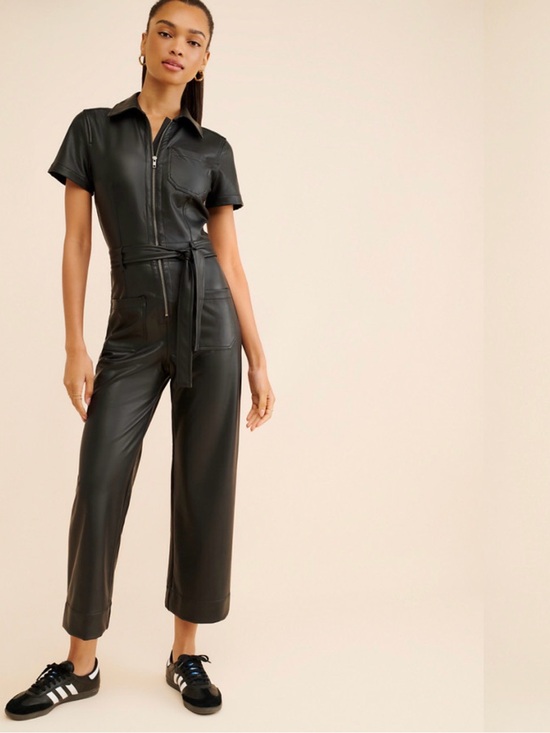 Maeve Pants - NWT! Anthropologie The Colette Weekend Black Jumpsuit by Maeve Faux-Leather